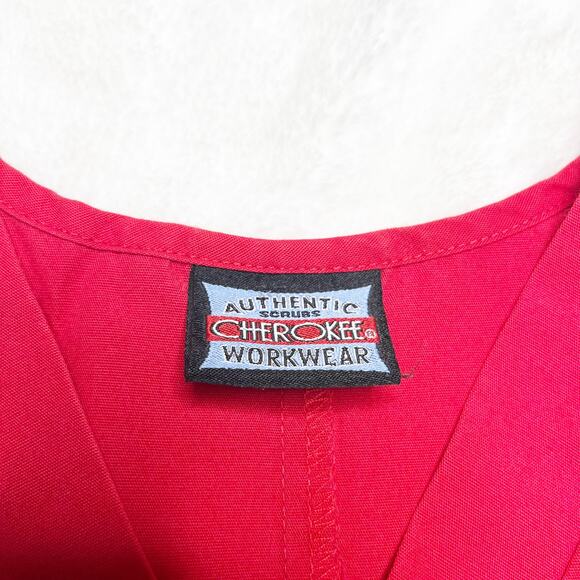 CHEROKEE Workwear Red Scrub V-neck Uniform Top Front Pockets - Picture 6 of 7